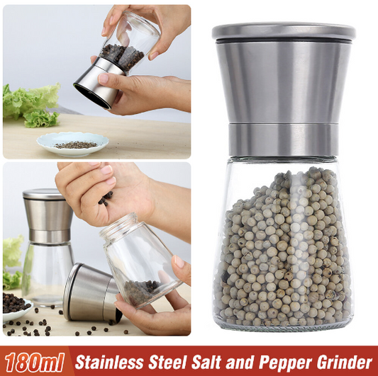 180ml stainless steel pepper grinder manual glass grinding bottle spice bottle [parallel import] seasoning container