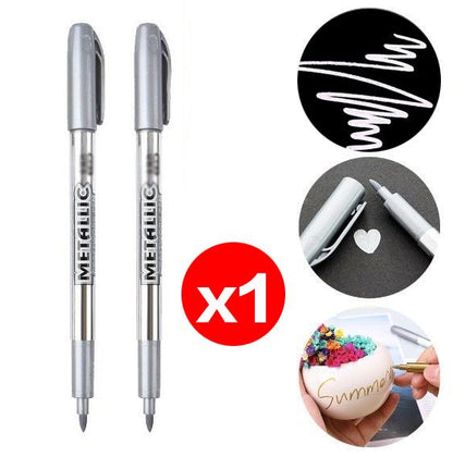 [1 Pack] Silver Metallic Craft Pen Paint Pen Invitation Sign-In Pen Signature Greeting Card Famous Pen Ball Pen