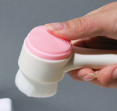 3D兩用深層清潔面刷 手動潔面刷 超軟3D軟毛潔淨洗臉刷潔面器 矽膠清潔雙面按摩潔面刷 洗面器 洗面刷 - 粉紅色