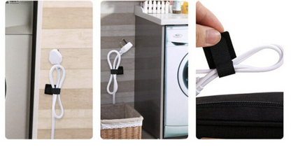 Multifunctional adhesive-backed devil felt wire storage and fixing straps (black) Desktop and wire storage