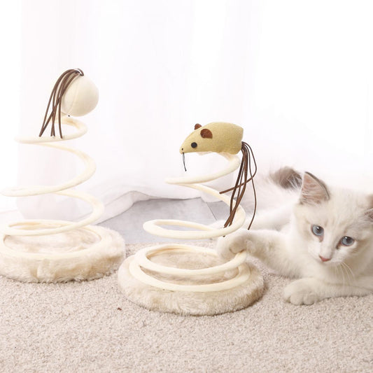 猫玩具毛绒老鼠弹簧螺旋钢丝逗猫棒麻布逗猫用品猫咪宠物玩具麻布老鼠