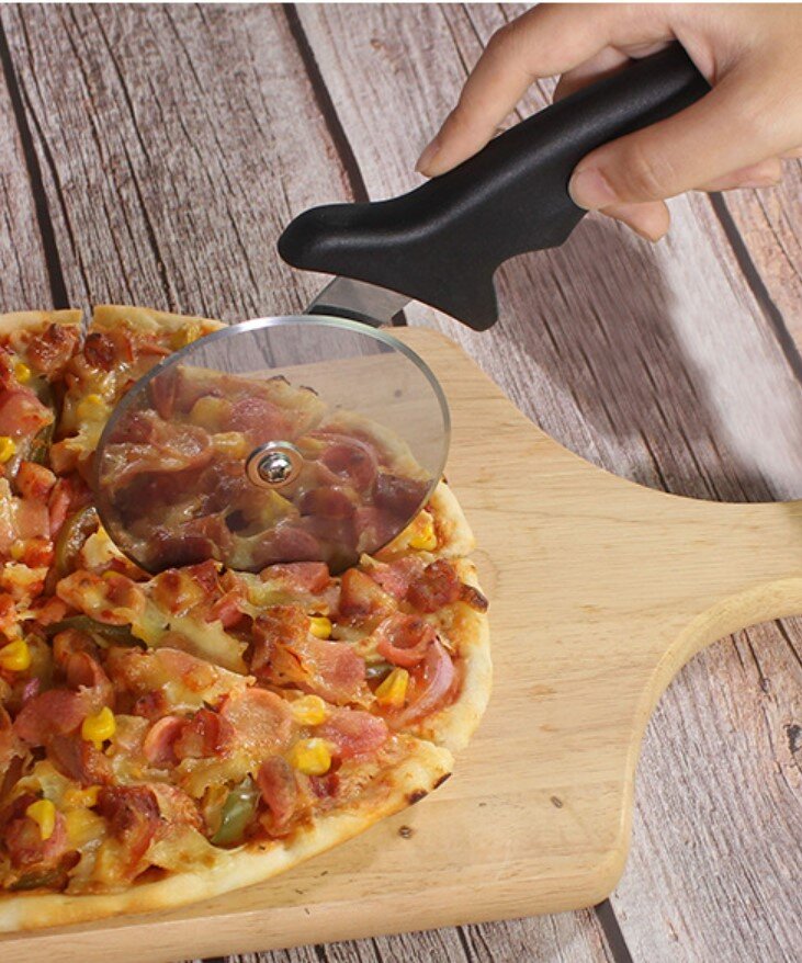 [廚房必備] 不銹鋼薄餅Pizza刀x剷兩件套裝 薄餅分切滾軸刀 蛋糕切刀 蛋糕 披薩刀