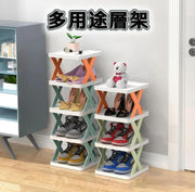 Plastic multi-layer shoe rack door simple shoe cabinet can be stacked to save space and layered shoe storage racks to save space and neatly - 3 layers (light blue)