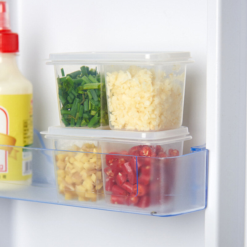 家用廚房蔥姜蒜雙格收納盒 冰箱帶蓋食品密封透明保鮮盒 儲物盒