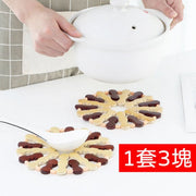 3块竹制耐热防滑隔热垫煲垫茶​​杯垫防滑碗碟垫耐高温隔热垫镂空锅垫碗具防烫塑料餐垫子胶台垫新年大扫除送旧迎新