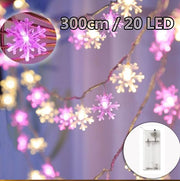300cm/20 LED灯雪花LED节日圣诞灯串,电池款(粉暖黄色)