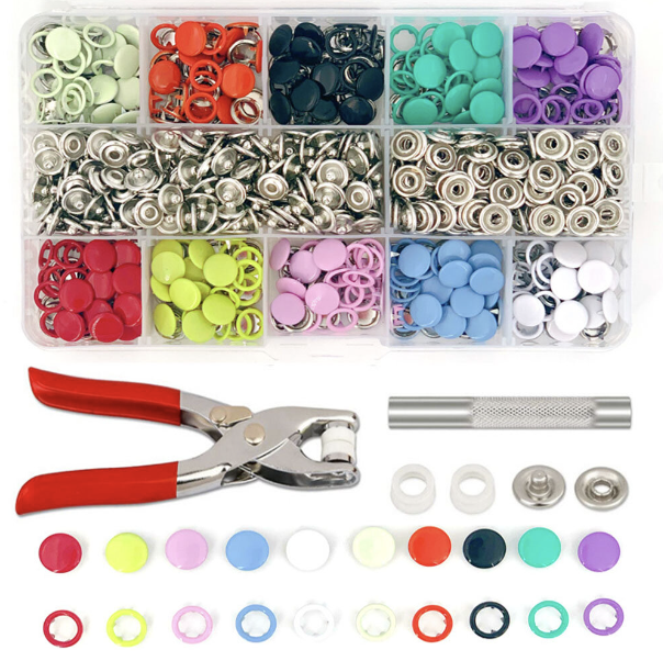 [200-piece set] Multi-color five-claw buckle installation clamp, mother-in-law buckle, colorful five-claw buckle, baby clothes concealed buckle, anti-leak buckle, invisible mother-in-law buckle, no seam concealed buckle, hand pressure clamp set pliers