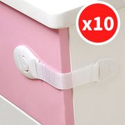 Baby multifunctional cloth belt lock baby safety lock child hasp lock drawer plastic toilet lock cabinet door refrigerator lock - white 10 pieces