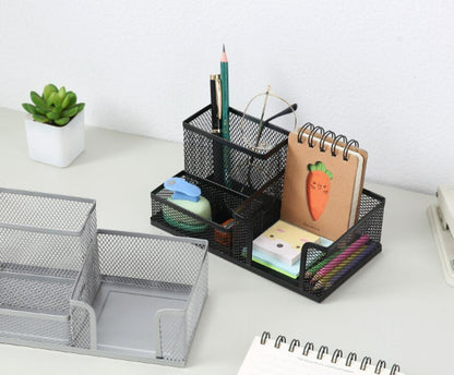 Multifunctional stationery storage rack three-compartment pen holder creative metal iron three-compartment storage pen holder student stationery desktop office storage box storage box