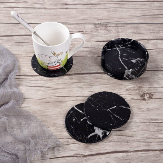 White marble coaster double-sided leather anti-scalding coffee beer tea coaster coaster