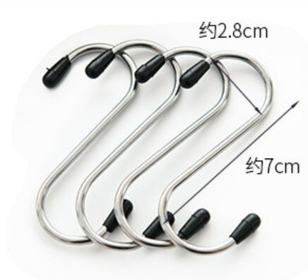 4 pack S hooks, stainless steel hooks, kitchen storage hooks, coat and hat traceless hooks, portable solid hooks behind the door, adhesive hooks