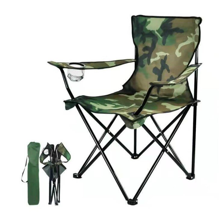 迷彩扶手露營野餐釣魚折疊椅 黑色戶外便攜寫生休閒野餐沙灘椅 摺椅