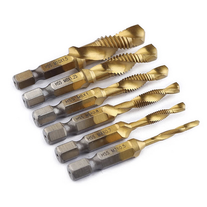 [6-piece set] High-speed steel hexagonal shank drill for drilling and deburring all-in-one composite tap drill bit for spiral machine tapping M3-M10 titanium plated