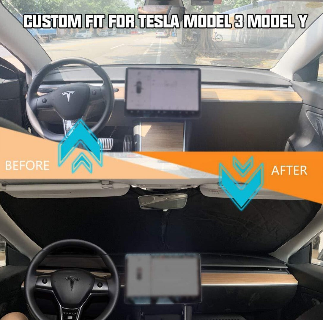 Tesla Model Y windshield sunshade/190T sunshade/folding car sunshade/car curtains/silver curtains/black curtains