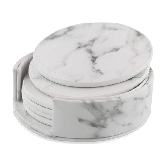 White marble coaster double-sided leather anti-scalding coffee beer tea coaster coaster