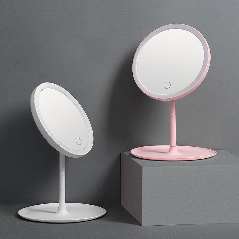 Makeup mirror with light desktop beauty mirror desktop portable mirror fill-in mirror rechargeable three-color makeup mirror base table mirror