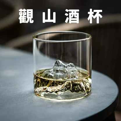 观山玻璃酒杯家用日式果酒茶杯男士泡茶威士忌杯子高硼矽水杯清酒杯