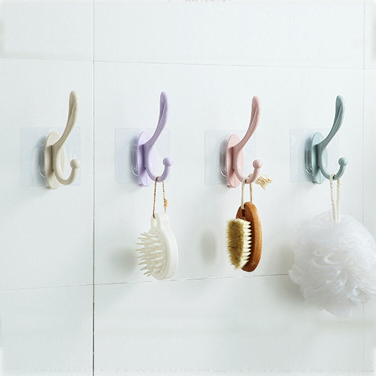 3 traceless coat and hat hooks without punching, kitchen bathroom towel hook, bathroom double hook hook, wall adhesive hook