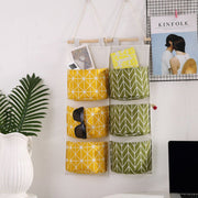 Green cotton and linen waterproof storage hanging bag hanging multi-layer hanging pocket fabric door rear sundry storage bag storage bag
