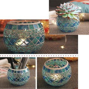 Turkish handmade mosaic scented candle holder glass ethnic style (blue) flowerpot