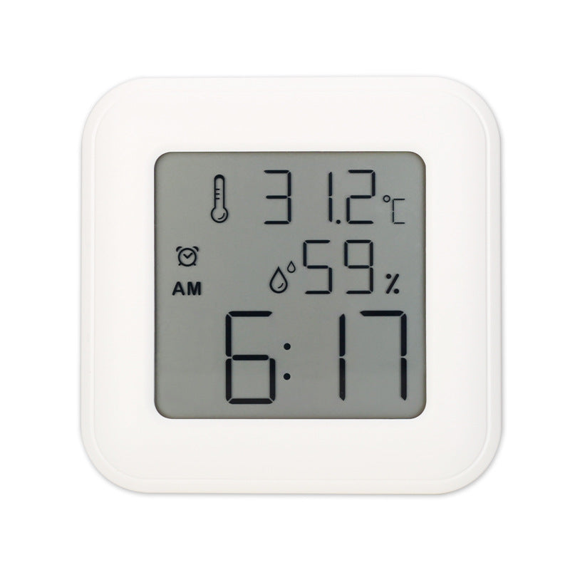 Mini electronic alarm clock student desk clock home indoor temperature and humidity meter English white electronic clock