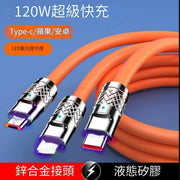 一拖三120W快充充电线三合一充电线iPhone线Micro线Type-C线苹果传输线一拖三橙色