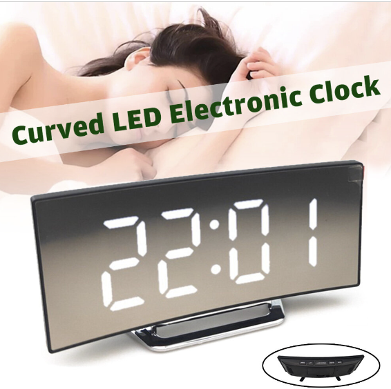 Creative LED curved cosmetic mirror electronic clock large screen clock mirror clock alarm clock electronic clock