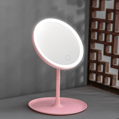 Makeup mirror with light desktop beauty mirror desktop portable mirror fill-in mirror rechargeable three-color makeup mirror base table mirror