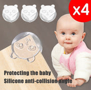 Transparent silicone baby safety protection pad, cartoon bear-shaped children's table corner protector, children's anti-collision protection pad, children's furniture sharp edge bumper corner protector - 3M glue bear style, set of 4