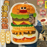 American hamburger cartoon floor mat, lambswool carpet floor mat, foot pad, bedside carpet, bedroom carpet, living room floor mat (sausage mouth burger/40*60cm/imitation cashmere)