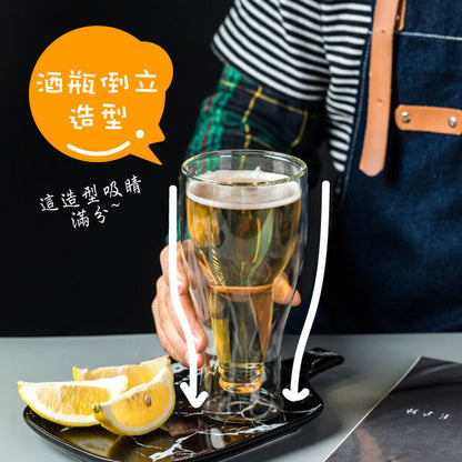 創意翻轉啤酒杯 啤酒杯 酒杯 歡慶 同樂 雙層啤酒杯 酒瓶反轉造型 啤酒杯