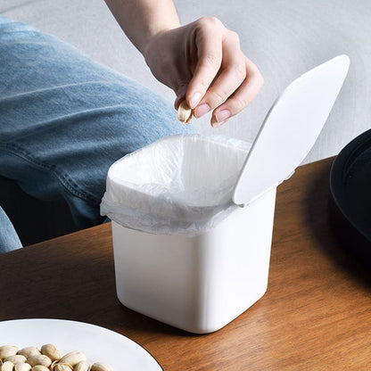 Pure white minimalist desktop trash can with lid Japanese simple small trash can mini trash can storage box storage box