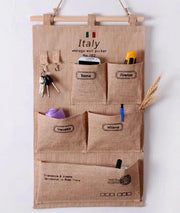Jute Italian five grid hanging bag with hook wall hanging storage bag kitchen bathroom organizer bag wall hanging bag home hanging wall storage hanging decoration
