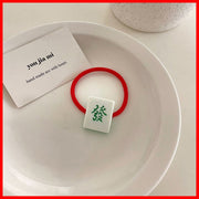 仿真麻雀麻将橡筋红中发财文字发绳可爱少女发饰搞怪头饰品新年食糊大三元-发财