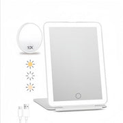 [With magnifying mirror] Rechargeable LED makeup mirror portable lighting makeup mirror beauty mirror makeup mirror makeup mirror fill-in makeup mirror with light makeup mirror three-color light makeup mirror