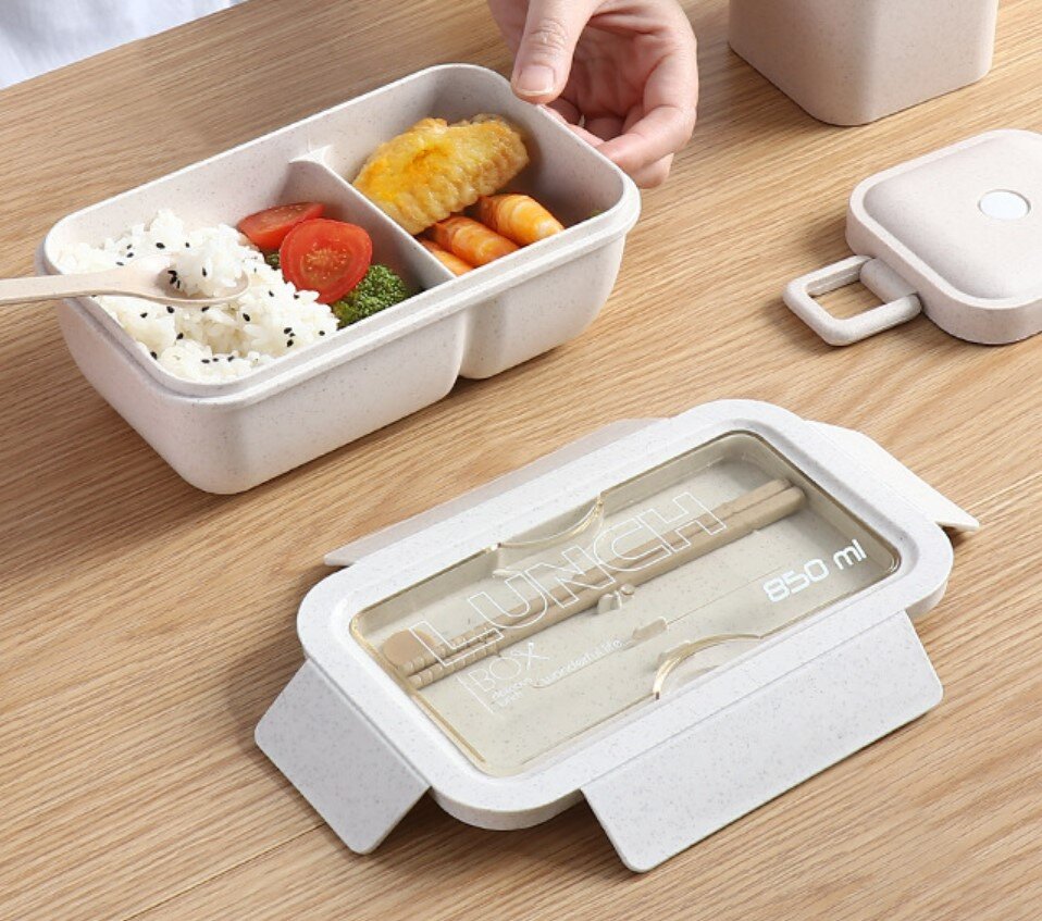 Japanese style lunch box set can be heated in the microwave, wheat straw lunch box, student portable lunch box set, can be heated in the microwave, office worker lunch box, divided lunch box