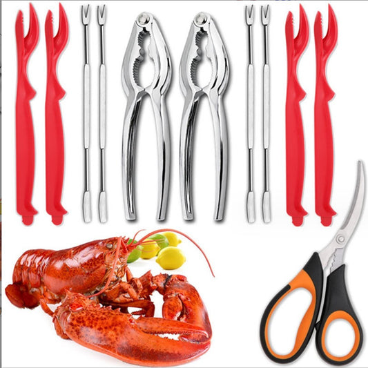 12件裝 吃蟹工具吃蟹工具12組-2鉗4針4叉1剪1布袋。螃蟹夾組，專為吃蟹設計