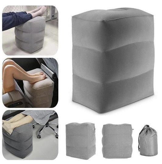 Inflatable three-layer foot pad PVC flocked inflatable travel foot pad Inflatable car foot pad Adjustable height travel airplane pillow suitable for children to lie down on airplanes or sleep on long-distance flights (grey)
