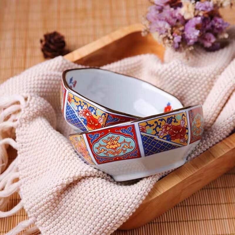 2 Japanese Ceramic Tableware Retro Imari-style Household Japanese Rice Bowls Round Bowl Soup Bowls
