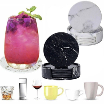 White marble coaster double-sided leather anti-scalding coffee beer tea coaster coaster