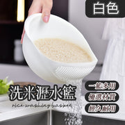 多功能洗米瀝水籃 蔬果瀝水籃 洗米篩 淘米器 洗米籃 廚房洗米籃 洗菜盆 蔬菜盤 果蔬瀝水籃 洗菜籃 淘米籮 密孔多功能瀝水籃 廚房用品 洗菜籃（白色）