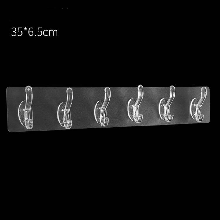透明掛勾免打孔貼墻強力六連排衣帽粘鉤門後廚房衛生間衣帽大掛勾 創意無痕粘膠掛勾 六連勾 透明衣帽鉤六連勾 餐具瀝水掛勾 包包掛勾 廚房收納架 浴室置物架 黏貼掛鉤