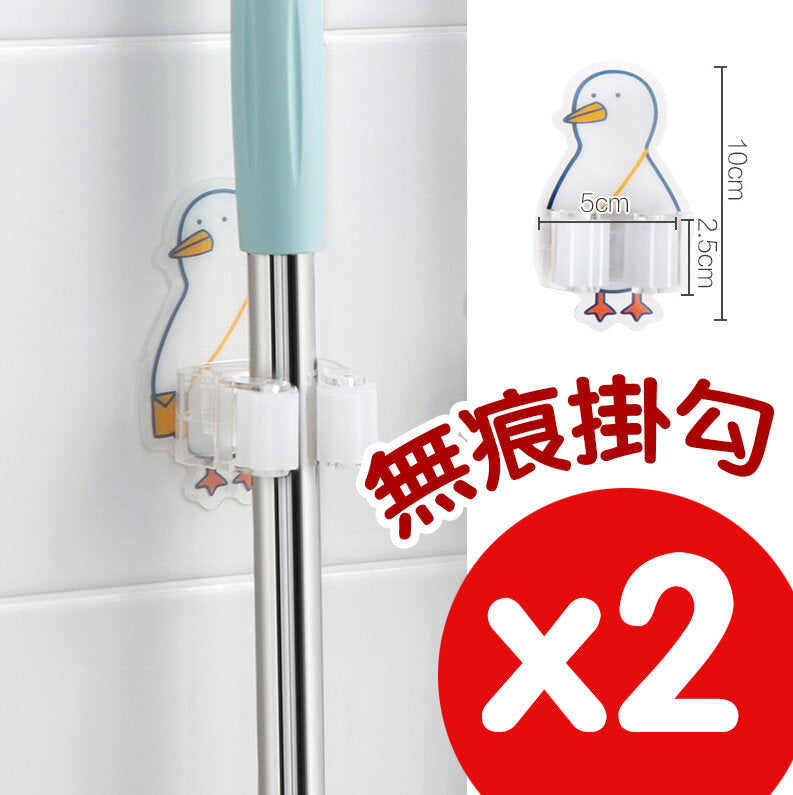 2 toilet hooks, cute cartoon mop rack, mop clip, no punching mop rack, multifunctional storage clip, adhesive hook
