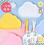 雲朵蛋糕盤 一次性 圓叉組 小叉子 盤叉組 免洗 餐盤 盤子 慶生盤子 -湖水藍5盤5叉