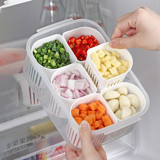 冰箱姜蔥蒜椒配料分類收納盒調味料分裝盒水果蔬菜肉類瀝水保鮮盒 儲物盒